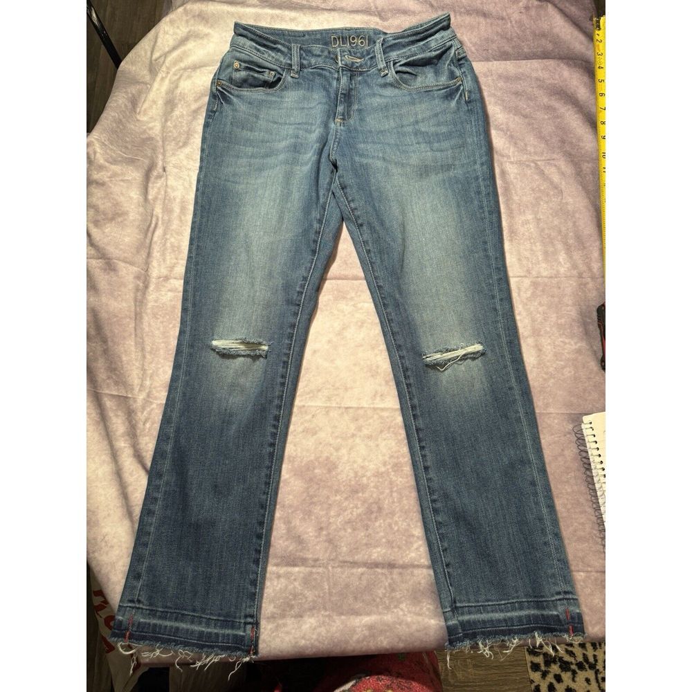 DL 1961‎ Jeans Nettie Straight Hi Rise Distressed Crop Raw Hem sz 25